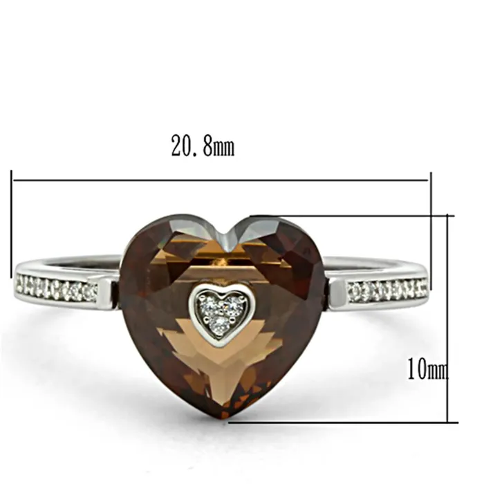 Rings Alamode TS051 Rhodium 925 Sterling Silver Ring with AAA Grade CZ in Brown