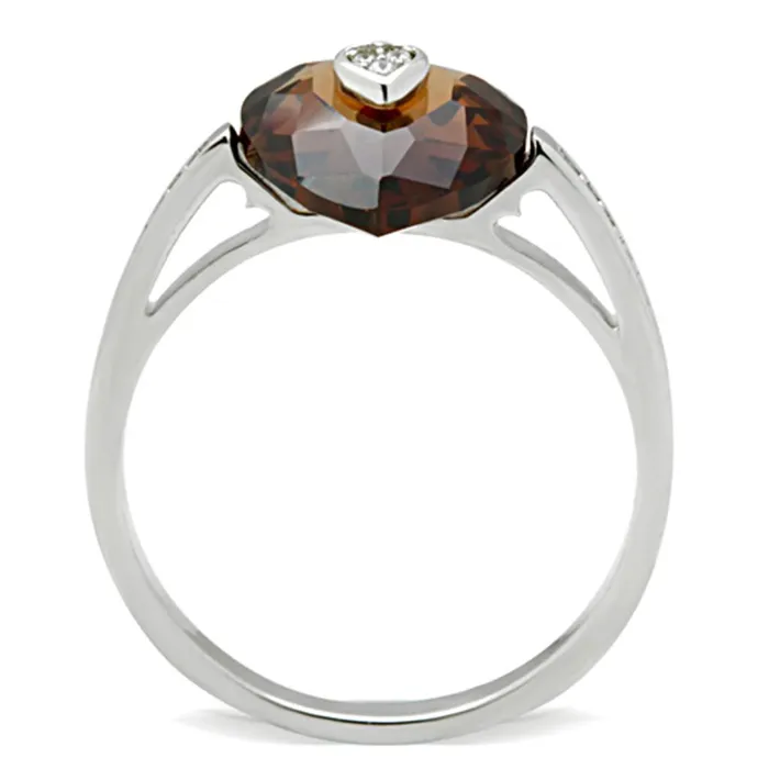 Rings Alamode TS051 Rhodium 925 Sterling Silver Ring with AAA Grade CZ in Brown