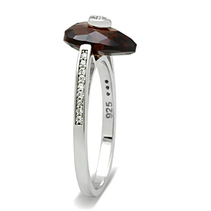 Rings Alamode TS051 Rhodium 925 Sterling Silver Ring with AAA Grade CZ in Brown