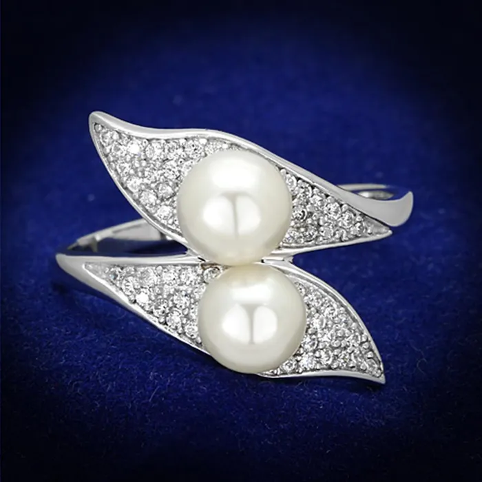 Rings Alamode TS124 Rhodium 925 Sterling Silver Ring with Synthetic Pearl in Citrine Yellow Rings Alamode TS124 Rhodium 925 Sterling Silver Ring with Synthetic Pearl in Citrine Yellow