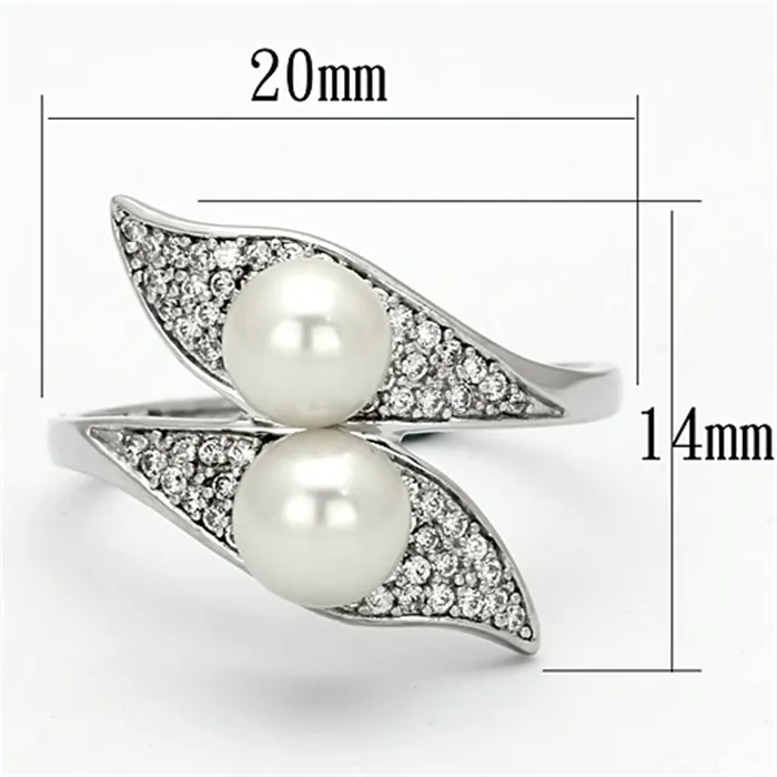 Rings Alamode TS124 Rhodium 925 Sterling Silver Ring with Synthetic Pearl in Citrine Yellow