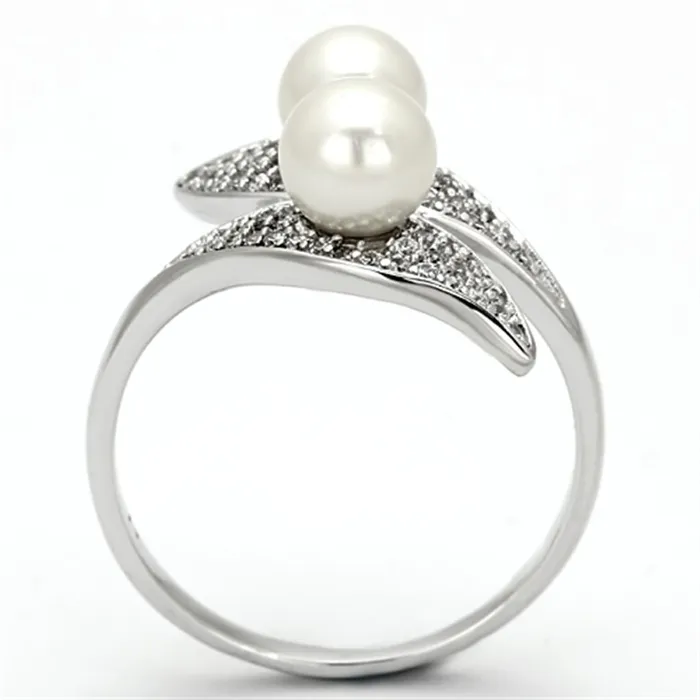 Rings Alamode TS124 Rhodium 925 Sterling Silver Ring with Synthetic Pearl in Citrine Yellow