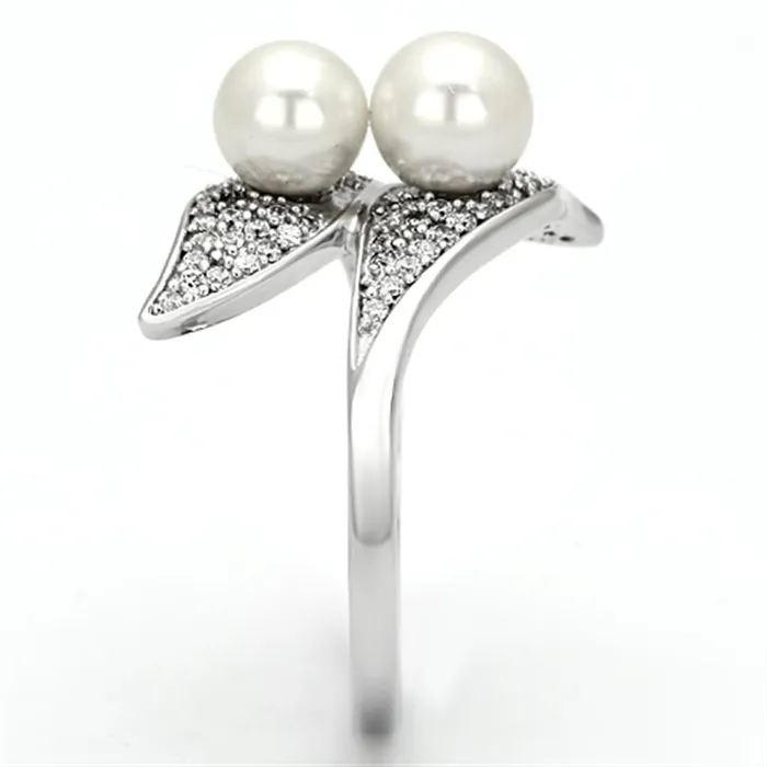 Rings Alamode TS124 Rhodium 925 Sterling Silver Ring with Synthetic Pearl in Citrine Yellow