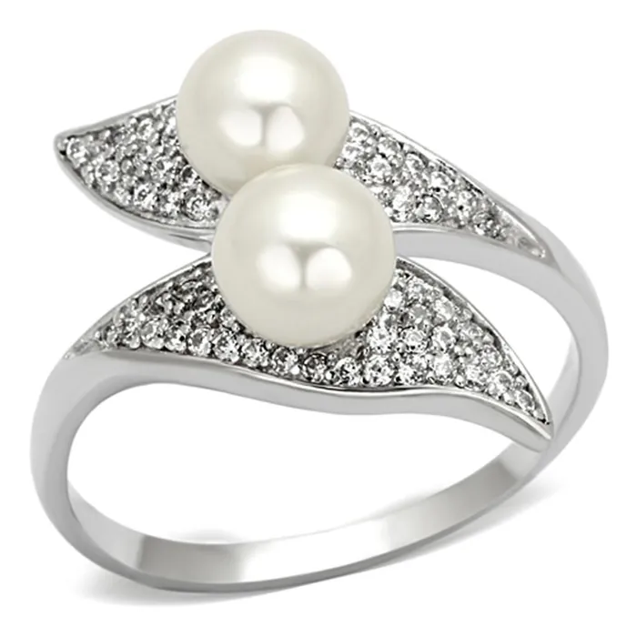 Rings Alamode TS124 Rhodium 925 Sterling Silver Ring with Synthetic Pearl in Citrine Yellow
