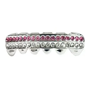 Rings Bling Cartel Admin Silver Tone TwoRow Pink Iced Bottom Teeth Grillz