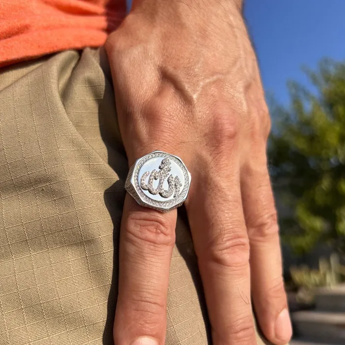 Rings Bling Cartel Mens 925 Sterling Silver Allah Ring Islam Arab Muslim Quran CZ Rings Bling Cartel Mens 925 Sterling Silver Allah Ring Islam Arab Muslim Quran CZ