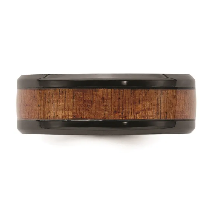 Rings Chisel Black Zirconium Polished with Wood Inlay 8mm Band ZCR105 Rings Chisel Black Zirconium Polished with Wood Inlay 8mm Band ZCR105