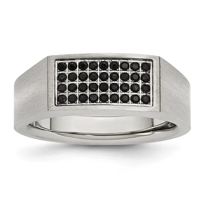 Rings Chisel Stainless Steel Polished and Brushed Black CZ Ring