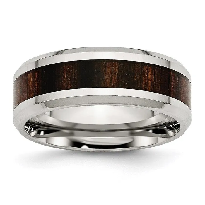 Rings Chisel Stainless Steel Polished Black Wood Inlay Enameled 800mm Ring