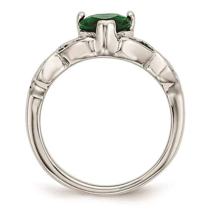 Rings Chisel Stainless Steel Polished w Green Heart CZ Claddagh Ring Rings Chisel Stainless Steel Polished w Green Heart CZ Claddagh Ring