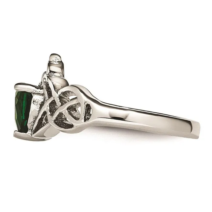 Rings Chisel Stainless Steel Polished w Green Heart CZ Claddagh Ring Rings Chisel Stainless Steel Polished w Green Heart CZ Claddagh Ring