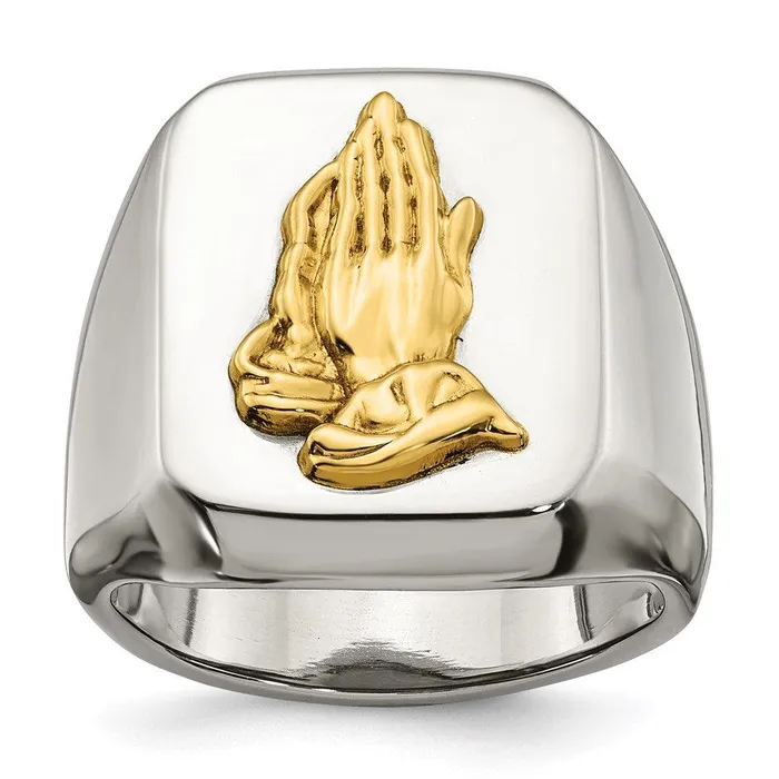 Rings Chisel Stainless Steel w14k Accent Polished Praying Hands Ring