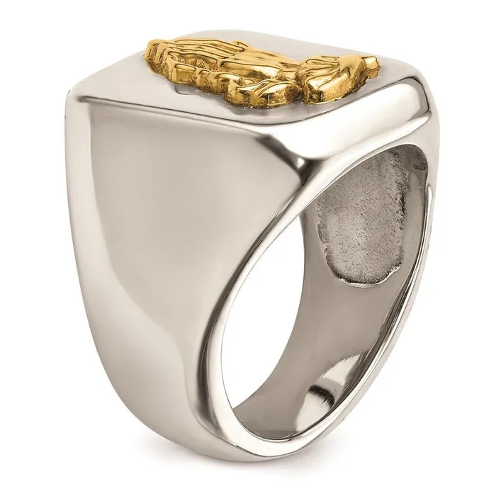 Rings Chisel Stainless Steel w14k Accent Polished Praying Hands Ring Rings Chisel Stainless Steel w14k Accent Polished Praying Hands Ring