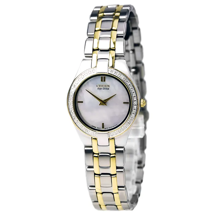 Rings Citizen Citizen Womens Diamond Watch Stiletto Eco Drive Two Tone Yellow Steel MOP Dial Rings Citizen Citizen Womens Diamond Watch Stiletto Eco Drive Two Tone Yellow Steel MOP Dial