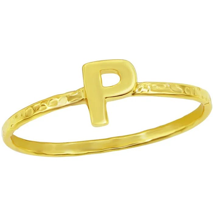Rings Classic Classic Unisex Gold Tone P Initial Hammered Ring W2830