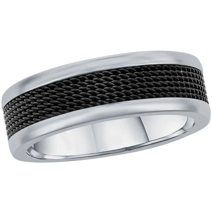 Rings Classic Mens Ring Silver Steel and Black Mesh Inlay Band Size 9 SW21149 Rings Classic Mens Ring Silver Steel and Black Mesh Inlay Band Size 9 SW21149