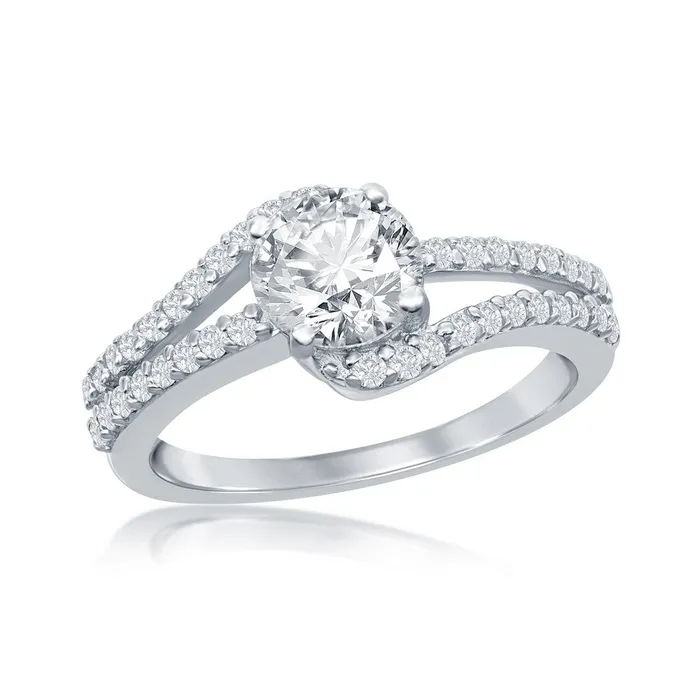 Rings Classic Sterling Silver Double Band CZ Engagement Ring W2412