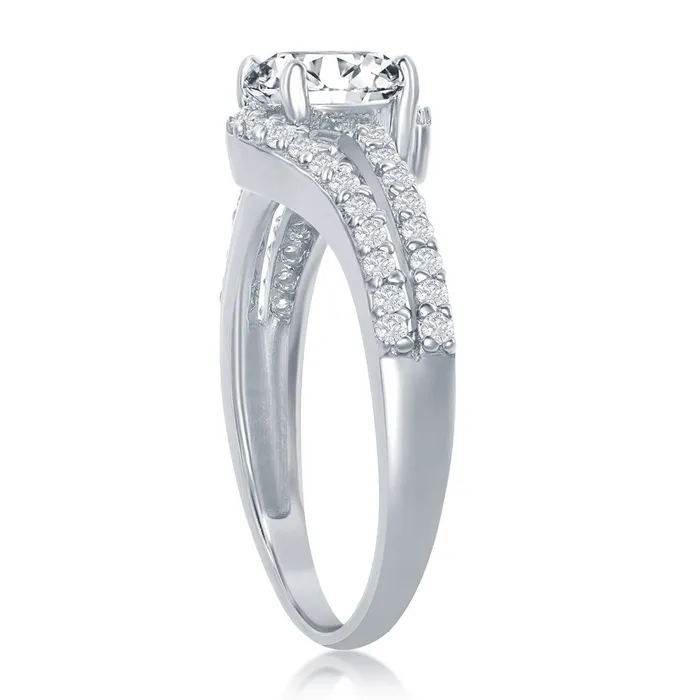 Rings Classic Sterling Silver Double Band CZ Engagement Ring W2412