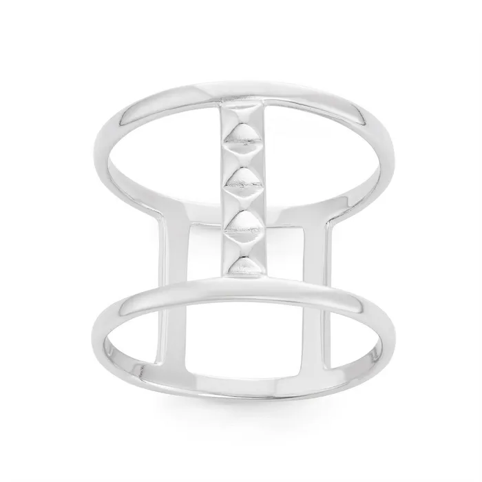 Rings Classic Sterling Silver Wide Double Row with Bars Ring W1546