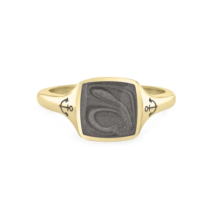 Rings closebymejewelry Anchor Signet Cremation Ring in 14K Yellow Gold