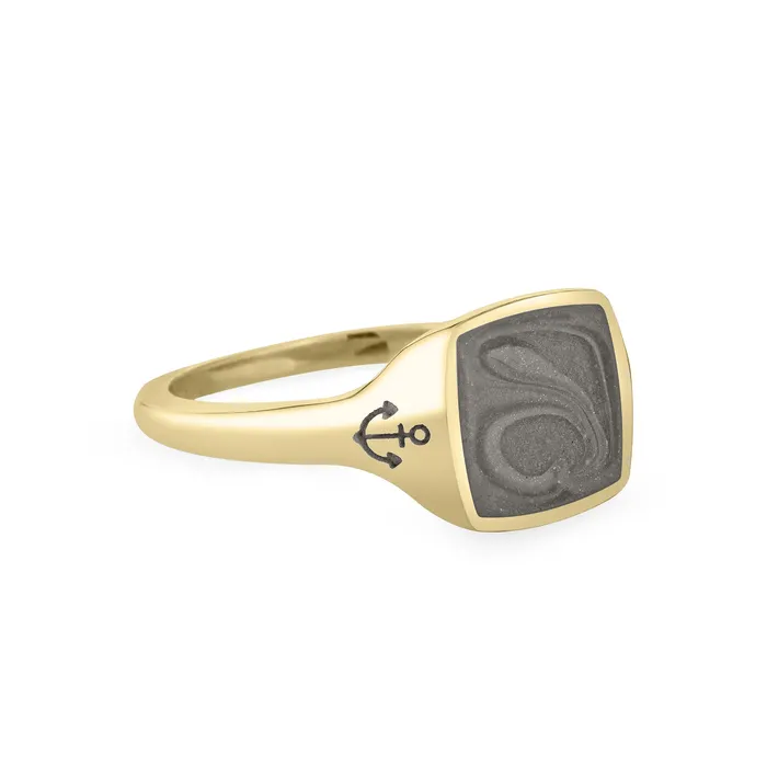Rings closebymejewelry Anchor Signet Cremation Ring in 14K Yellow Gold