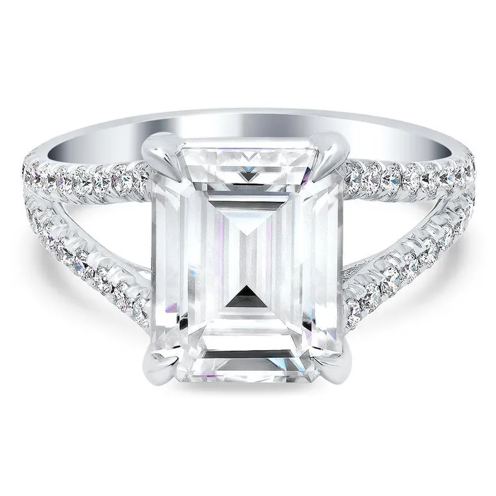 Rings deBebians Emerald Cut Split Shank Moissanite Engagement Ring