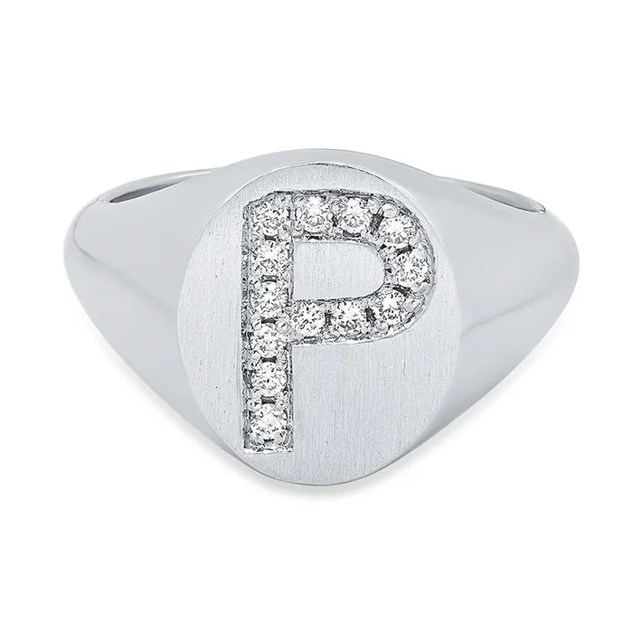 Rings deBebians Oval Signet Ring with Diamond Initial 12mm x 10mm