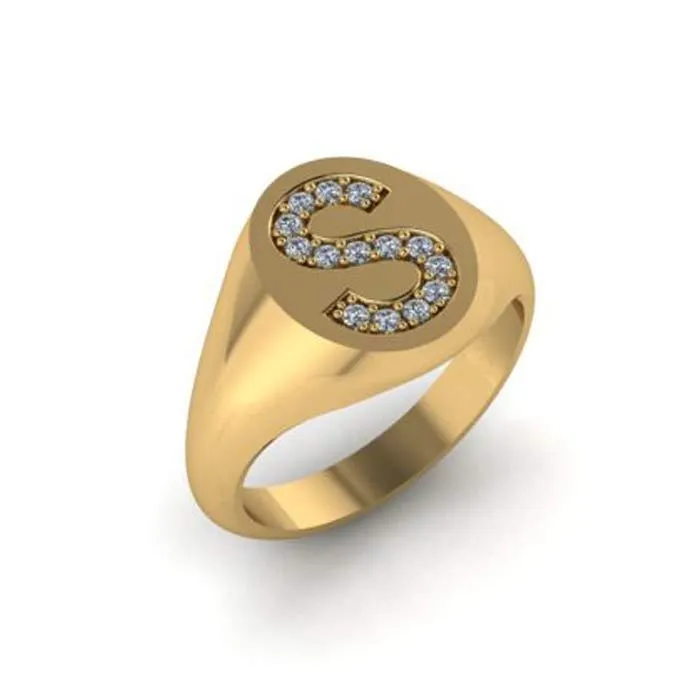 Rings deBebians Oval Signet Ring with Diamond Initial 12mm x 10mm Rings deBebians Oval Signet Ring with Diamond Initial 12mm x 10mm