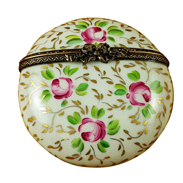 Rings Limoges Imports Round with Gold and Pink Flowers Limoges Box