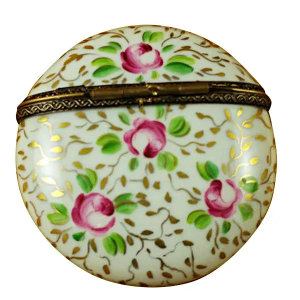 Rings Limoges Imports Round with Gold and Pink Flowers Limoges Box
