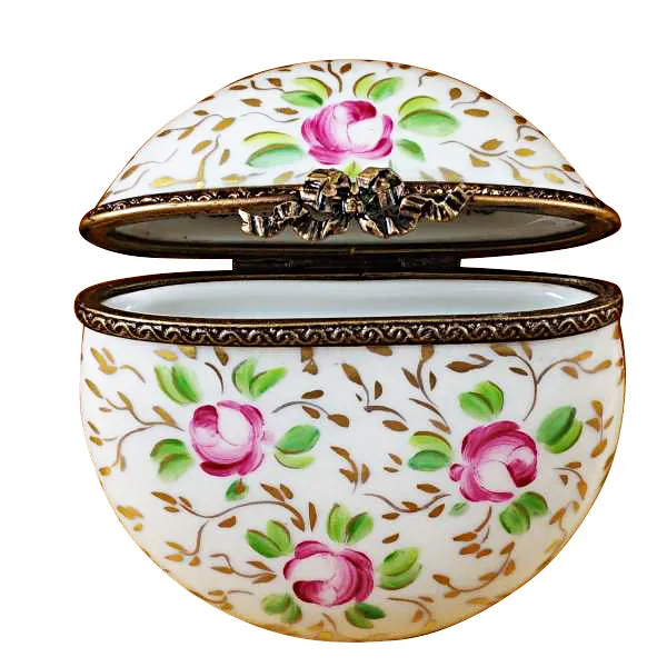 Rings Limoges Imports Round with Gold and Pink Flowers Limoges Box