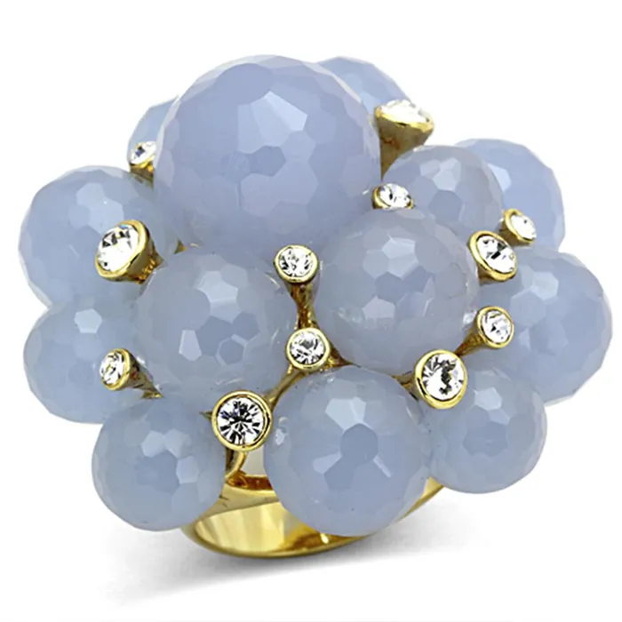 Rings LO3214 Gold Brass Ring with Synthetic Synthetic Glass in Gray Alamode