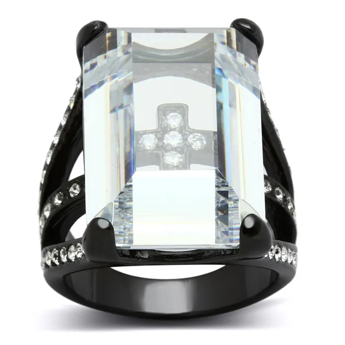 Rings LO3593 TIN Cobalt Black Brass Ring with AAA Grade CZ in Clear Alamode