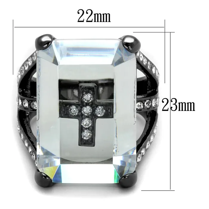 Rings LO3593 TIN Cobalt Black Brass Ring with AAA Grade CZ in Clear Alamode