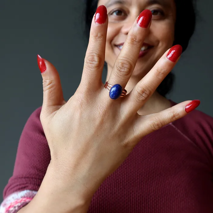 Rings Satin Crystals Lapis Ring Starry Blue Sky Copper Adjustable