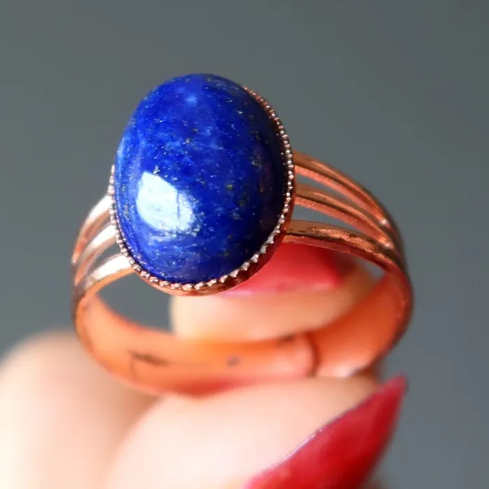 Rings Satin Crystals Lapis Ring Starry Blue Sky Copper Adjustable