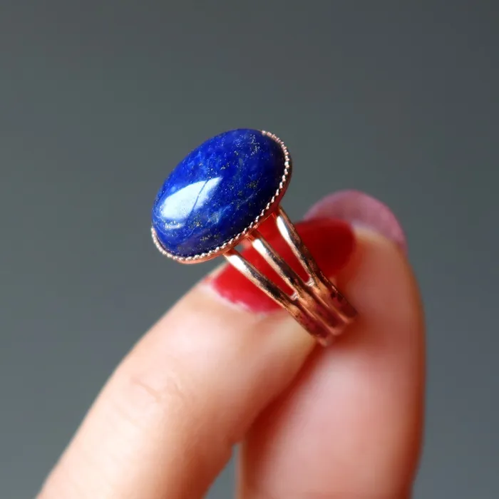 Rings Satin Crystals Lapis Ring Starry Blue Sky Copper Adjustable