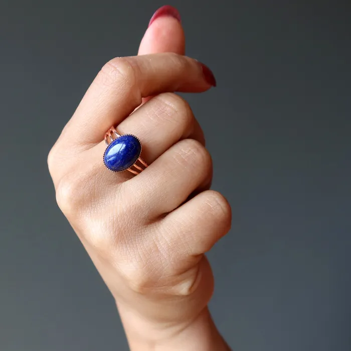 Rings Satin Crystals Lapis Ring Starry Blue Sky Copper Adjustable