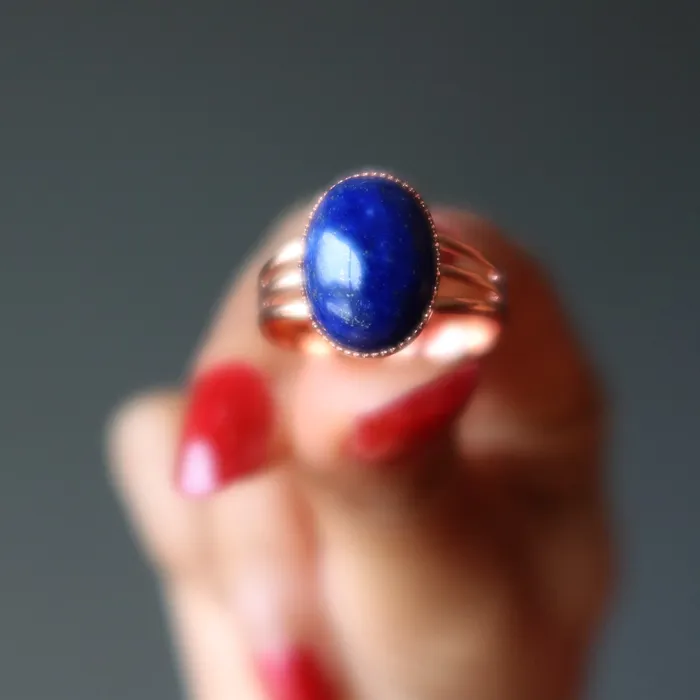 Rings Satin Crystals Lapis Ring Starry Blue Sky Copper Adjustable