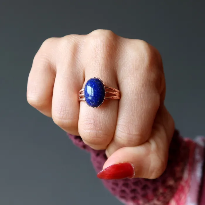 Rings Satin Crystals Lapis Ring Starry Blue Sky Copper Adjustable