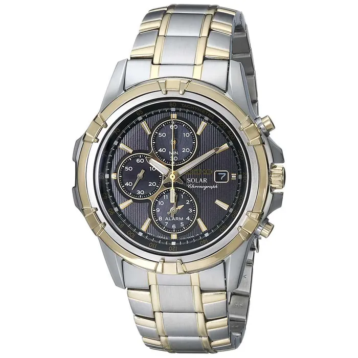 Rings Seiko SSC142 Mens Solar Black Dial Two Tone Steel Chronograph Alarm Watch Seiko Rings Seiko SSC142 Mens Solar Black Dial Two Tone Steel Chronograph Alarm Watch Seiko