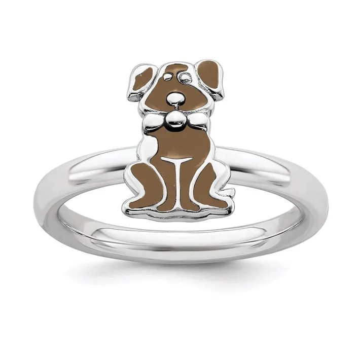 Rings Stackable Expressions Sterling Silver Stackable Expressions Brown Enameled Dog Ring QSK557 Rings Stackable Expressions Sterling Silver Stackable Expressions Brown Enameled Dog Ring QSK557