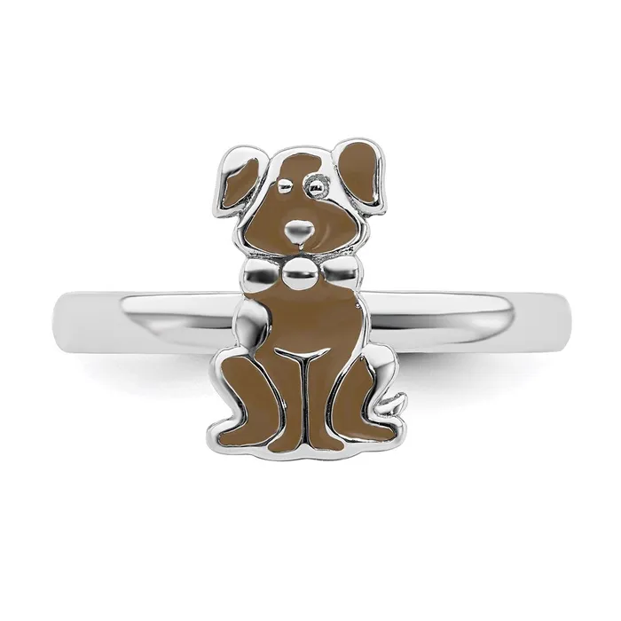 Rings Stackable Expressions Sterling Silver Stackable Expressions Brown Enameled Dog Ring QSK557 Rings Stackable Expressions Sterling Silver Stackable Expressions Brown Enameled Dog Ring QSK557