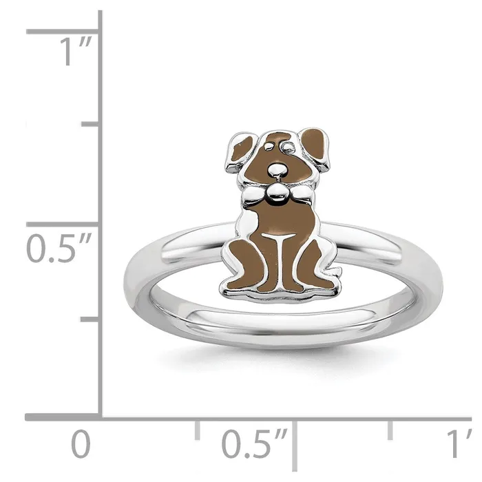 Rings Stackable Expressions Sterling Silver Stackable Expressions Brown Enameled Dog Ring QSK557 Rings Stackable Expressions Sterling Silver Stackable Expressions Brown Enameled Dog Ring QSK557