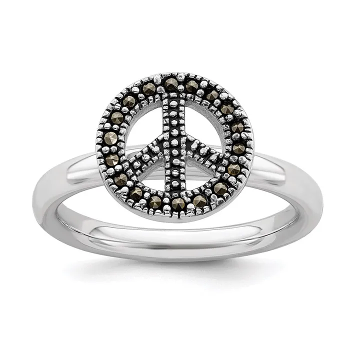 Rings Stackable Expressions Sterling Silver Stackable Expressions Marcasite Peace Sign Ring QSK813 Rings Stackable Expressions Sterling Silver Stackable Expressions Marcasite Peace Sign Ring QSK813