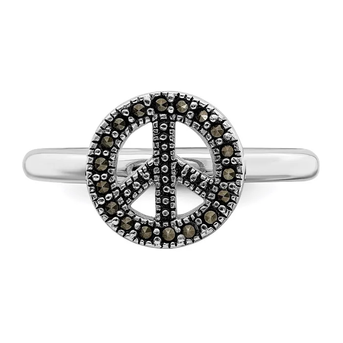 Rings Stackable Expressions Sterling Silver Stackable Expressions Marcasite Peace Sign Ring QSK813 Rings Stackable Expressions Sterling Silver Stackable Expressions Marcasite Peace Sign Ring QSK813