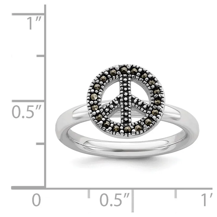 Rings Stackable Expressions Sterling Silver Stackable Expressions Marcasite Peace Sign Ring QSK813 Rings Stackable Expressions Sterling Silver Stackable Expressions Marcasite Peace Sign Ring QSK813