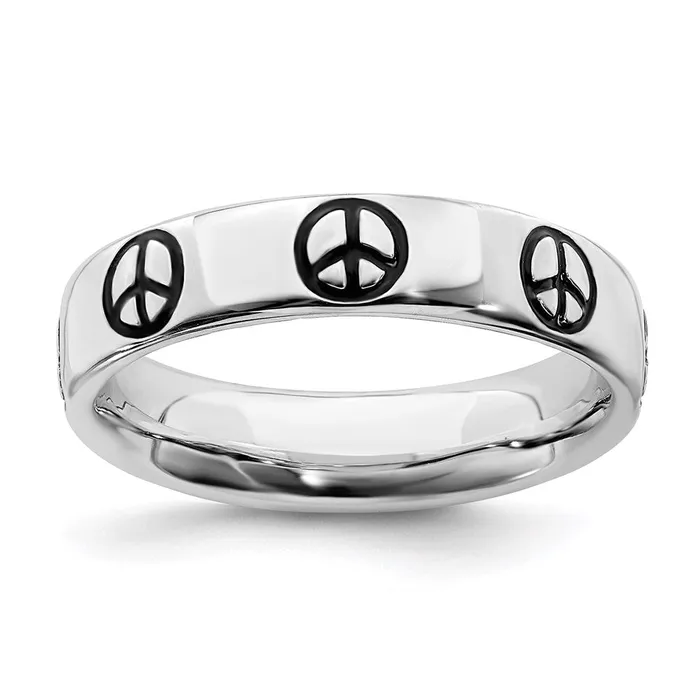 Rings Stackable Expressions Sterling Silver Stackable Expressions Polished Enameled Peace Sign Ring QSK104 Rings Stackable Expressions Sterling Silver Stackable Expressions Polished Enameled Peace Sign Ring QSK104