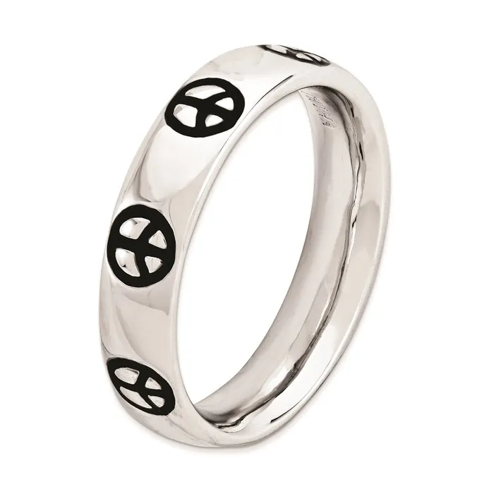 Rings Stackable Expressions Sterling Silver Stackable Expressions Polished Enameled Peace Sign Ring QSK104 Rings Stackable Expressions Sterling Silver Stackable Expressions Polished Enameled Peace Sign Ring QSK104