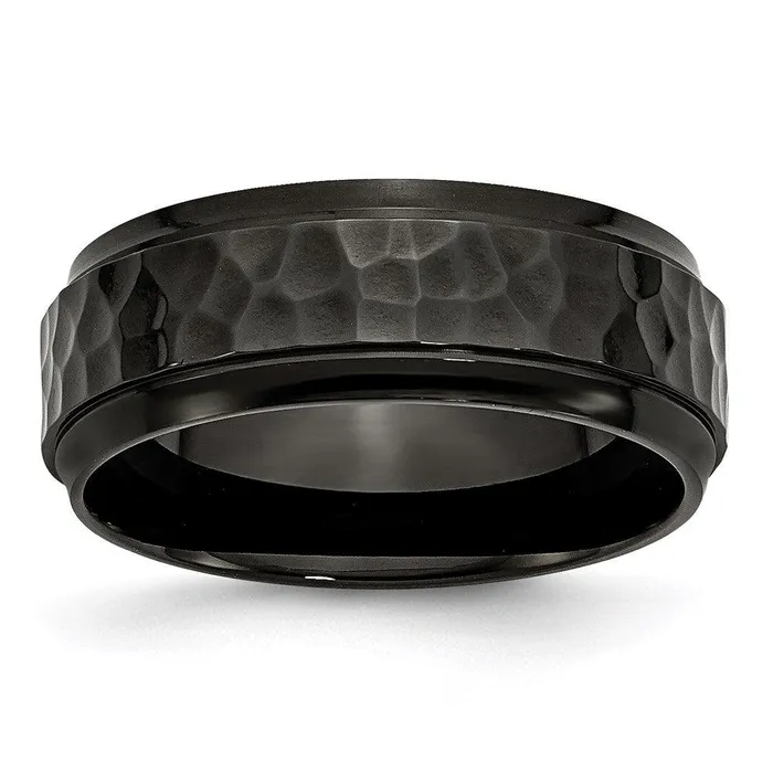 Rings Stainless Steel 8mm Black IPplated HammeredPolished Beveled Edge Band Chisel Rings Stainless Steel 8mm Black IPplated HammeredPolished Beveled Edge Band Chisel